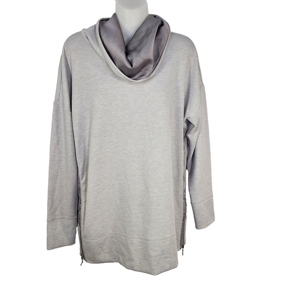 White House Black Market Women Top Medium Petite Light Gray Funnel Neck Side Zip - Picture 1 of 11